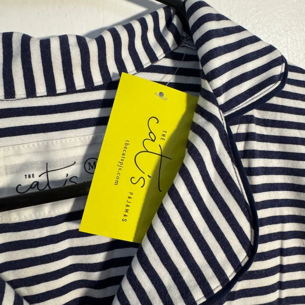 The Cat's Pajamas Womens Navy White Striped Short Sleeve Button Pajama Top M NWT